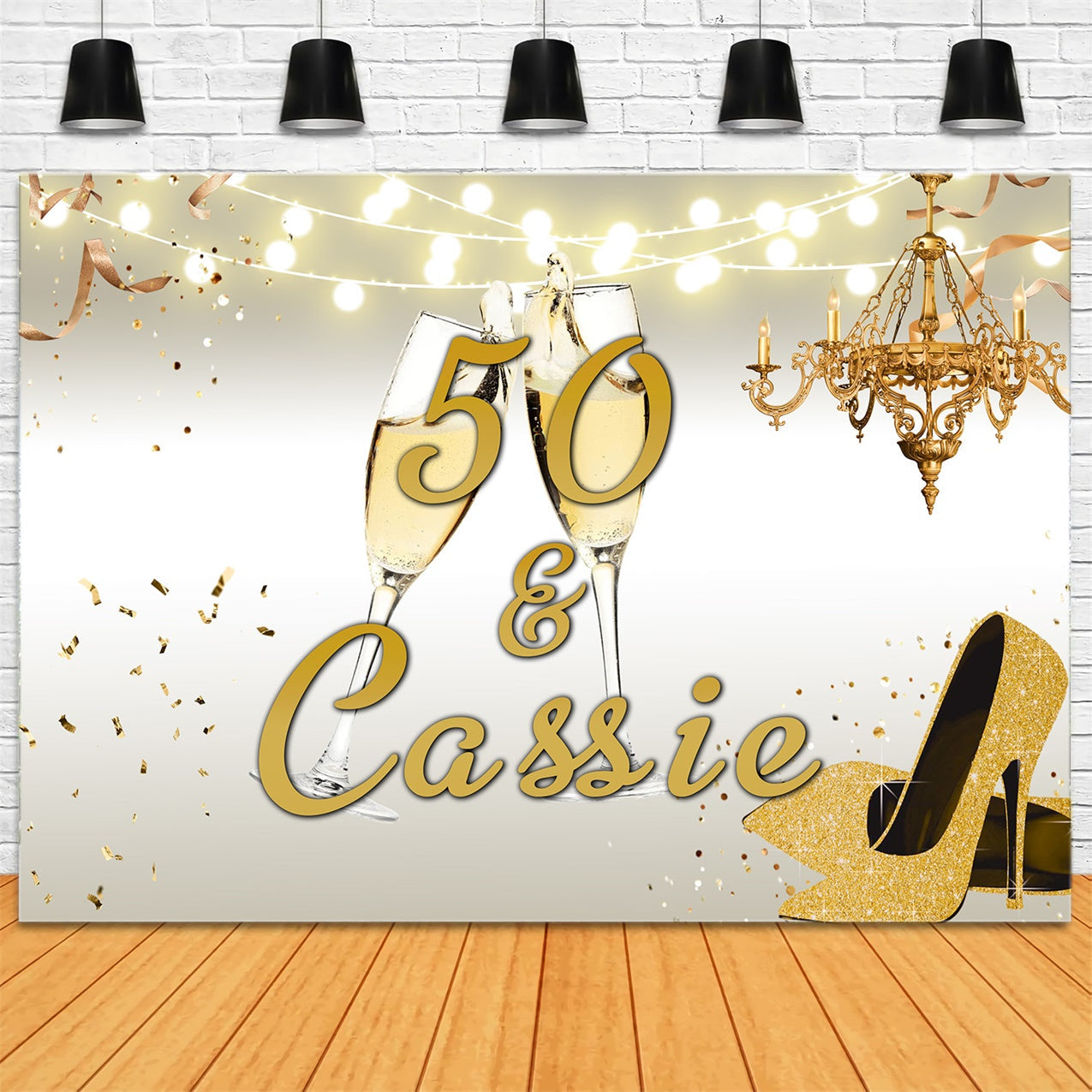 Custom Made Birthday Backdrops Goldener Champagner Kronleuchter Backdrop RR1-8