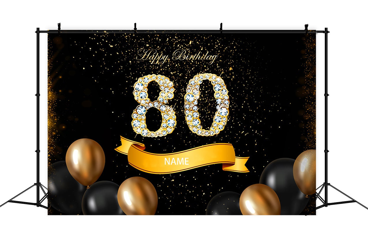 80. Geburtstag Fotohintergrund Luxus Gold Sparkle Ballons Custom Geburtstagshintergrund RR12-2
