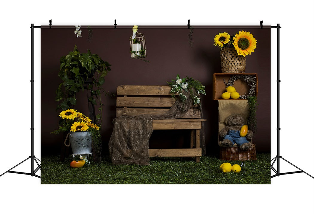 Sommer Sonnenblumenbank Zitrone Backdrop RR3-20