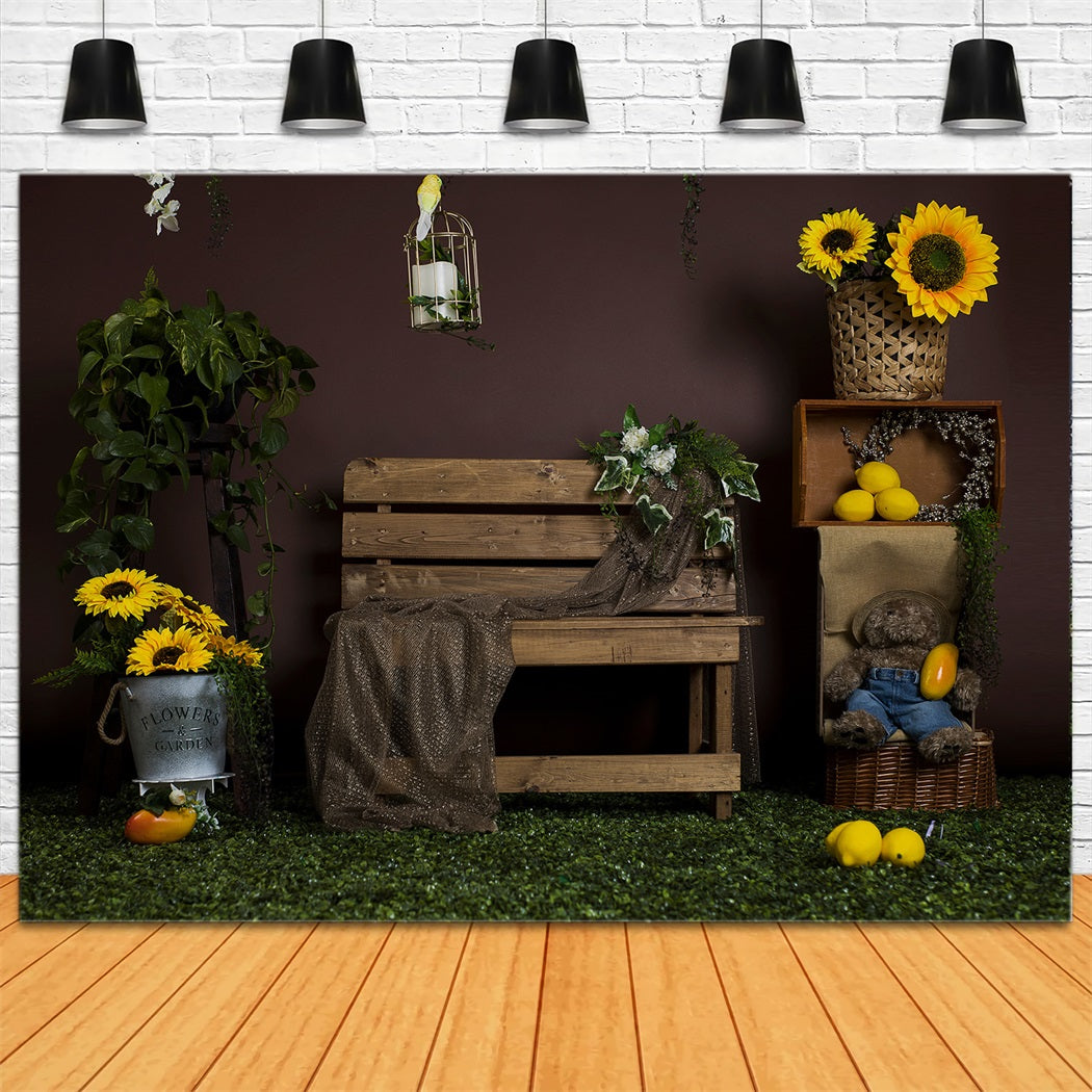 Sommer Sonnenblumenbank Zitrone Backdrop RR3-20