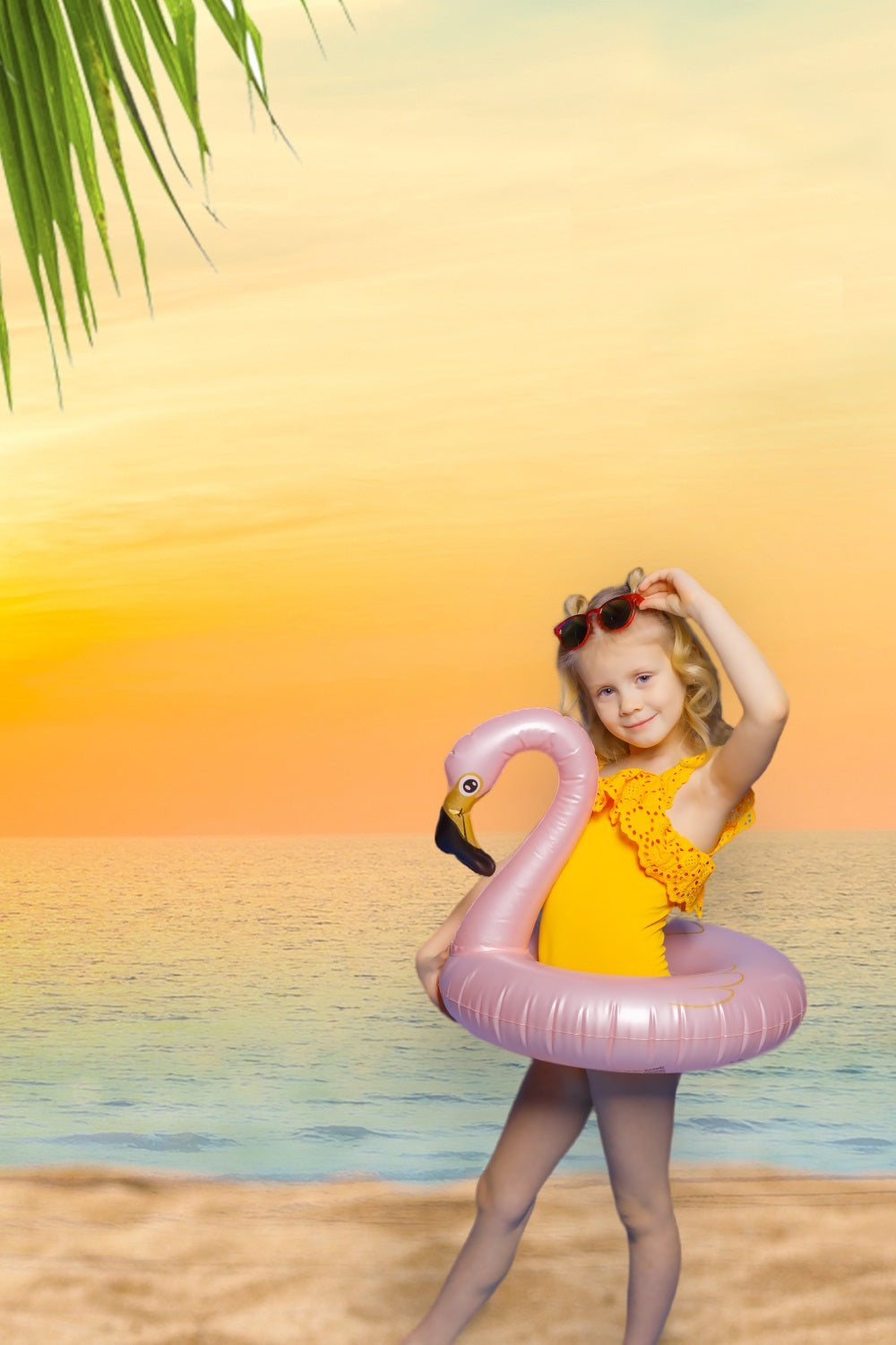 DBackdrop Summer Seaside Beach Kokosnussbaum Sonnenuntergang Hintergrund RR3-42