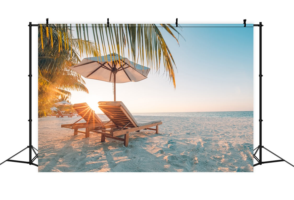 DBackdrop Sommer Seaside Fine Soft Beach Coconut Tree Chaise Lounge Hintergrund RR3-43