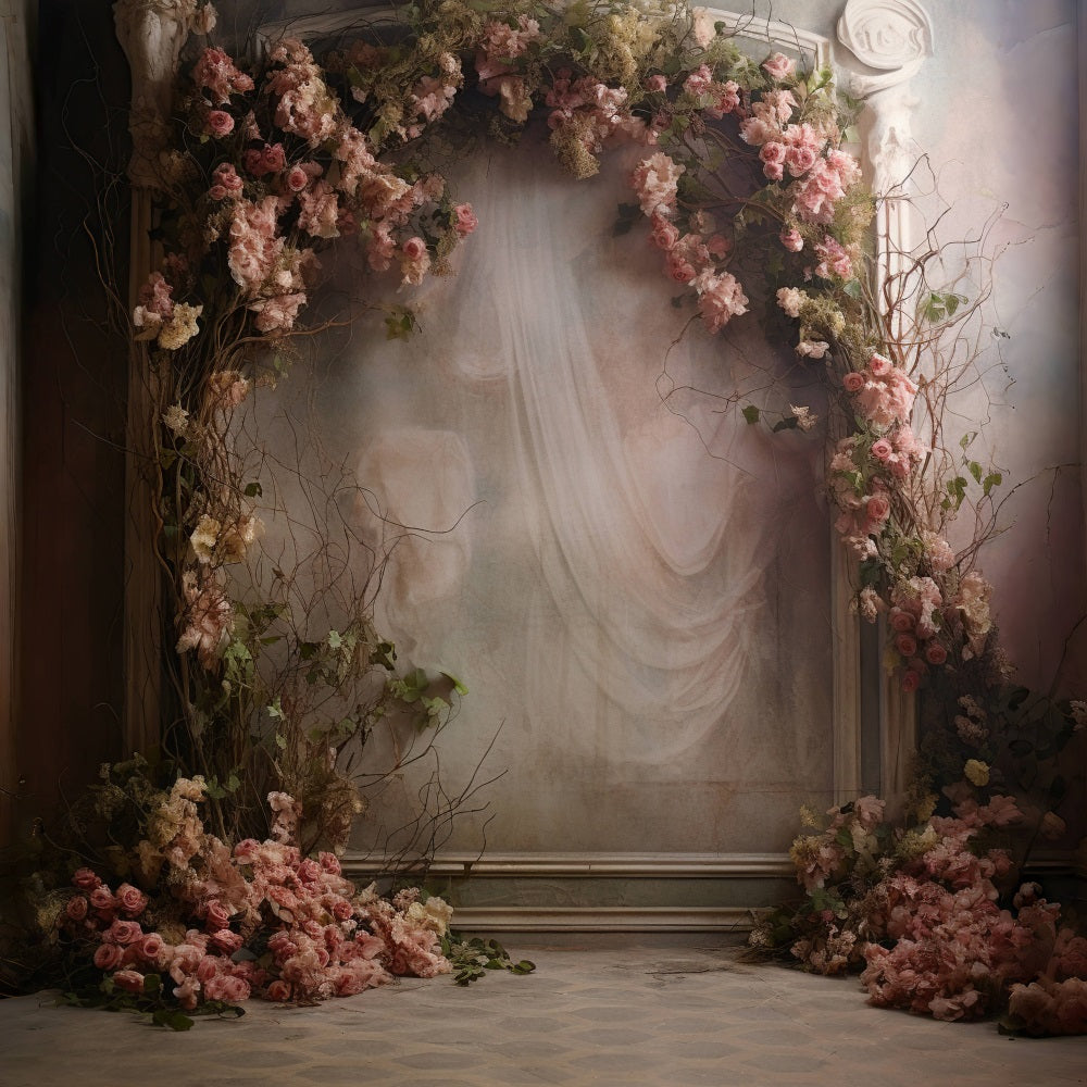 DBackdrop Klassische Rose Dekorativer bogenförmiger Türrahmen Vintage Wall Backdrop RR4-05