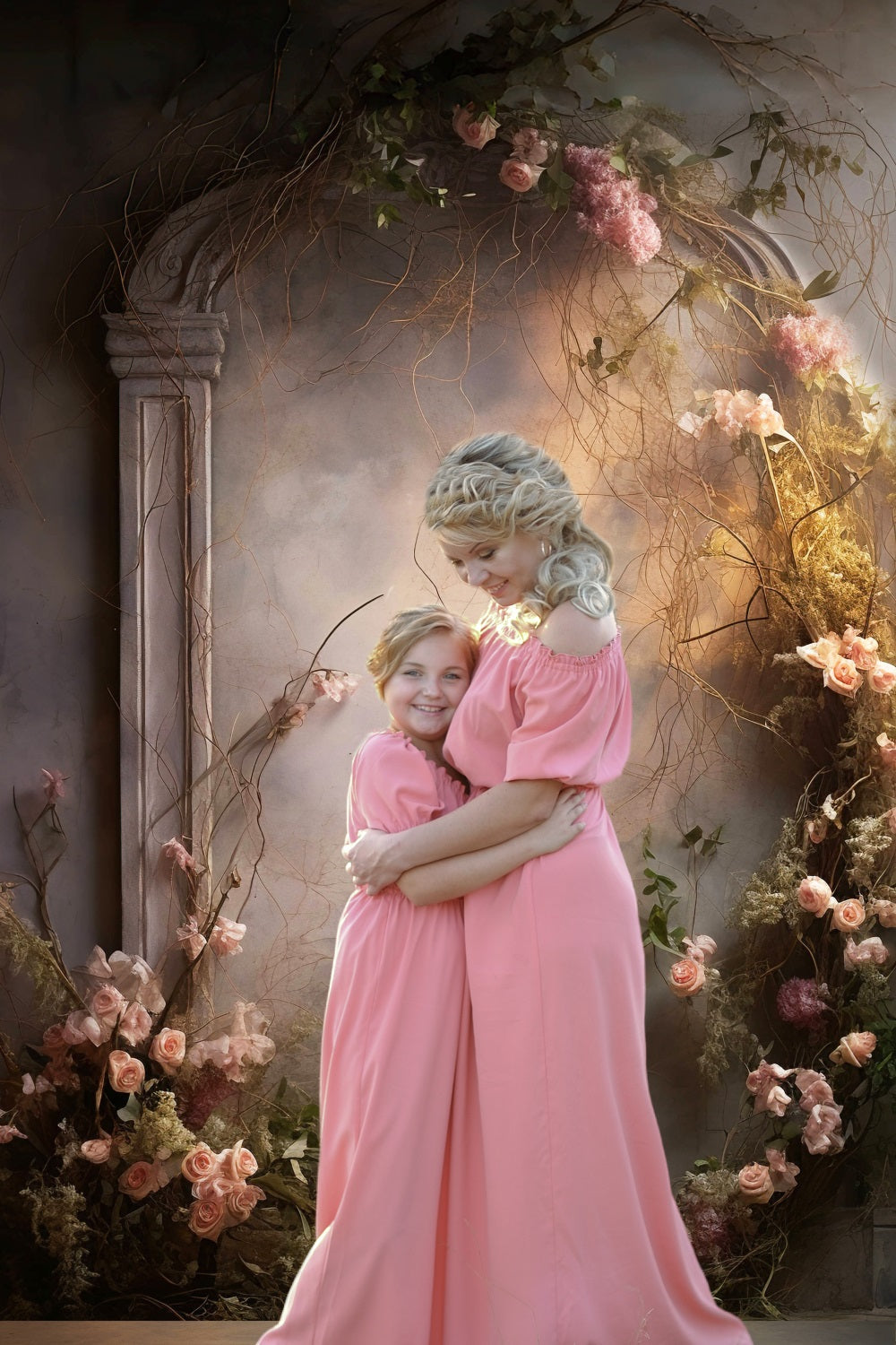 DBackdrop Abstrakte rosa Rosen um bogenförmigen Türrahmen Vintage Wall Backdrop RR4-06