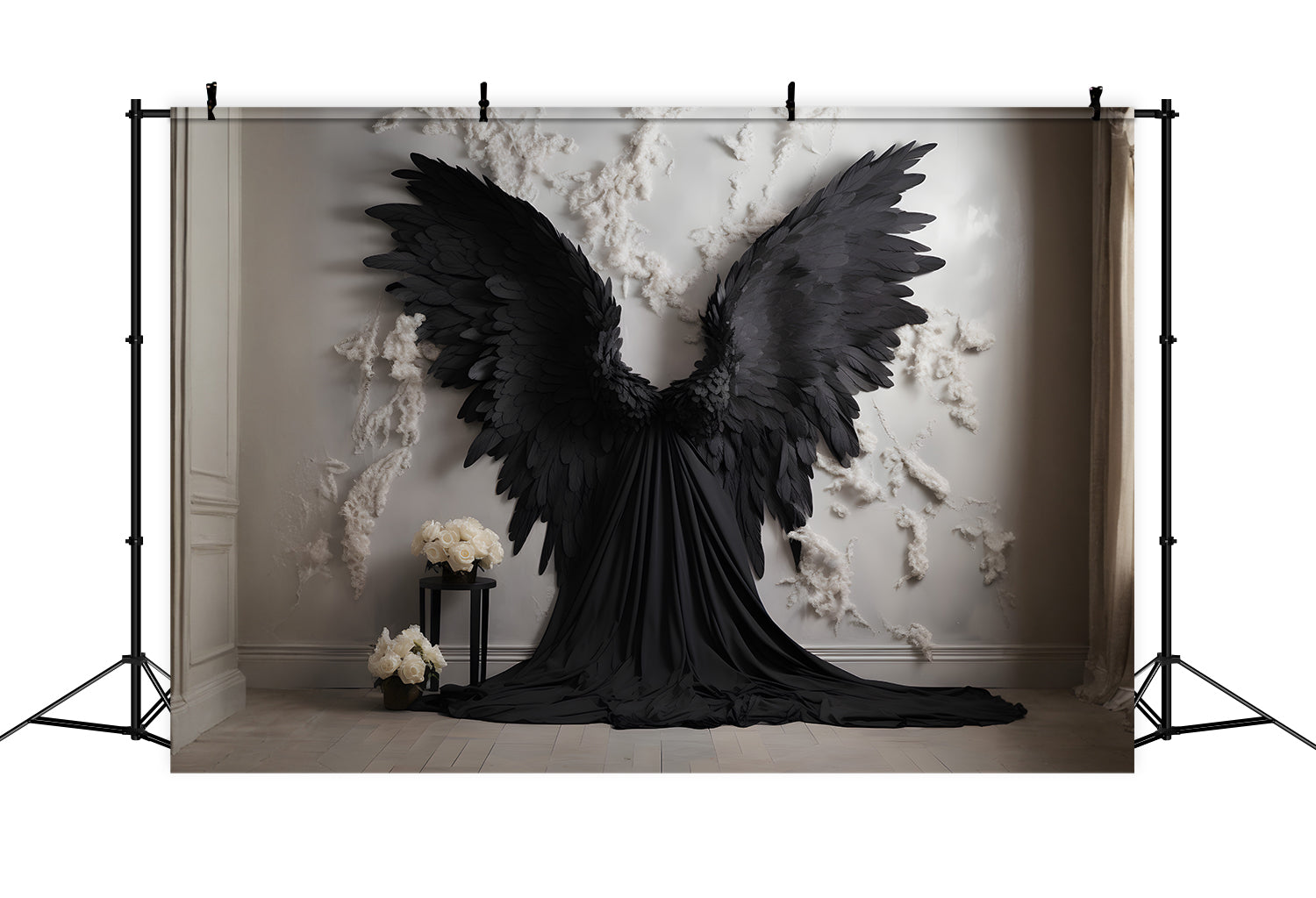 DBackdrop Weiße Wand Schwarze Flügel Weiße Rose Hintergrund RR4-32