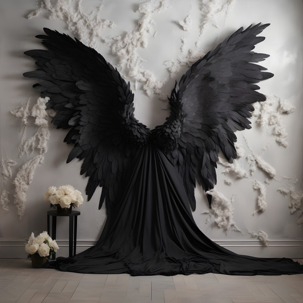 DBackdrop Weiße Wand Schwarze Flügel Weiße Rose Hintergrund RR4-32