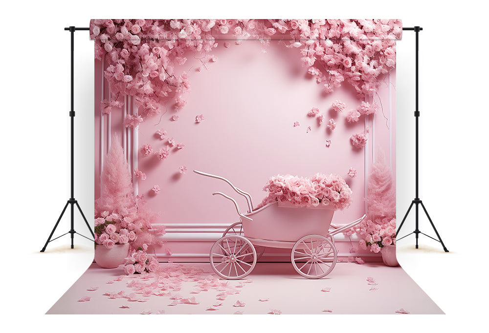 DBackdrop Pinke Vintage-Wand Voller Rosen Trolley Hintergrund RR4-33