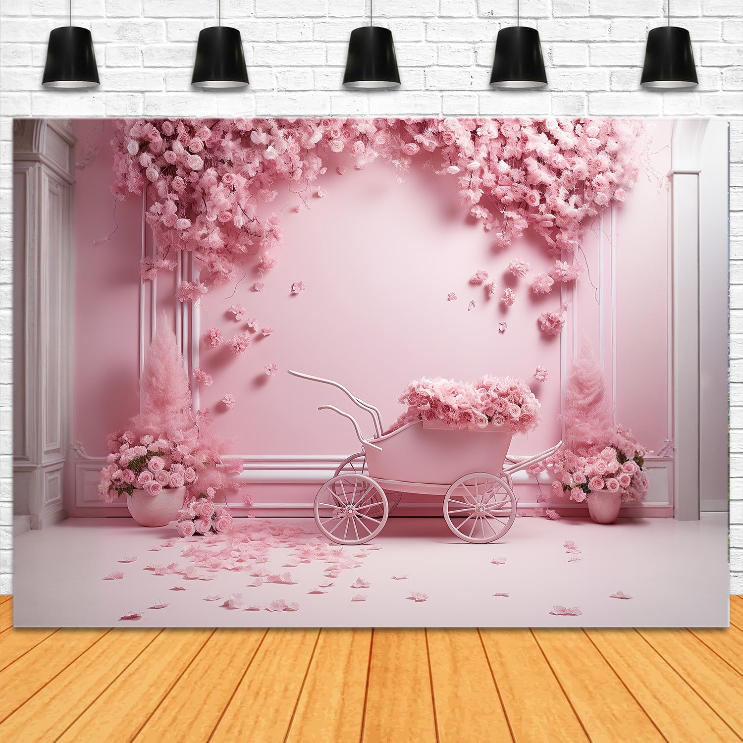 DBackdrop Pinke Vintage-Wand Voller Rosen Trolley Hintergrund RR4-33