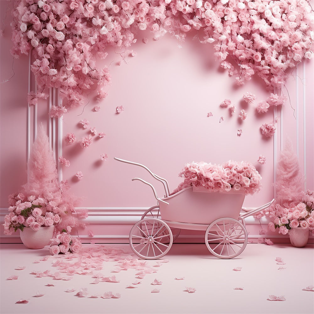 DBackdrop Pinke Vintage-Wand Voller Rosen Trolley Hintergrund RR4-33