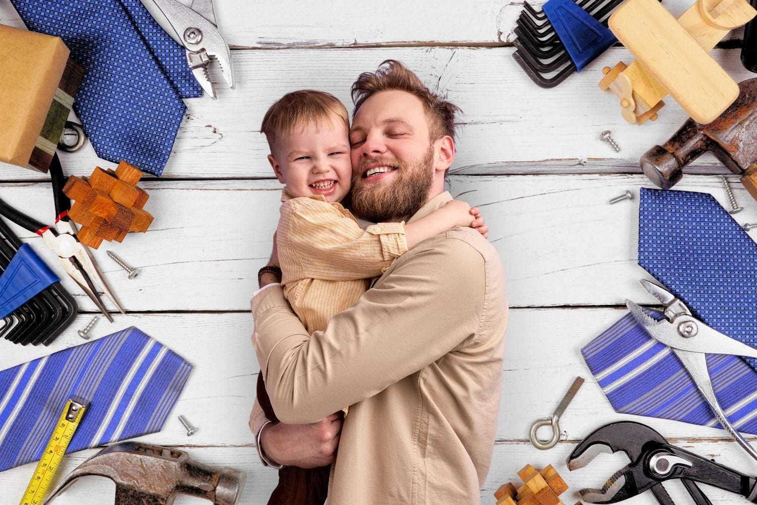 Vatertag Holzbrett Werkzeuge Männer Krawatte Hintergrund RR5-14