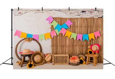 Farbige Flaggen Rattan Dekor Fotografie Hintergrund RR5-43