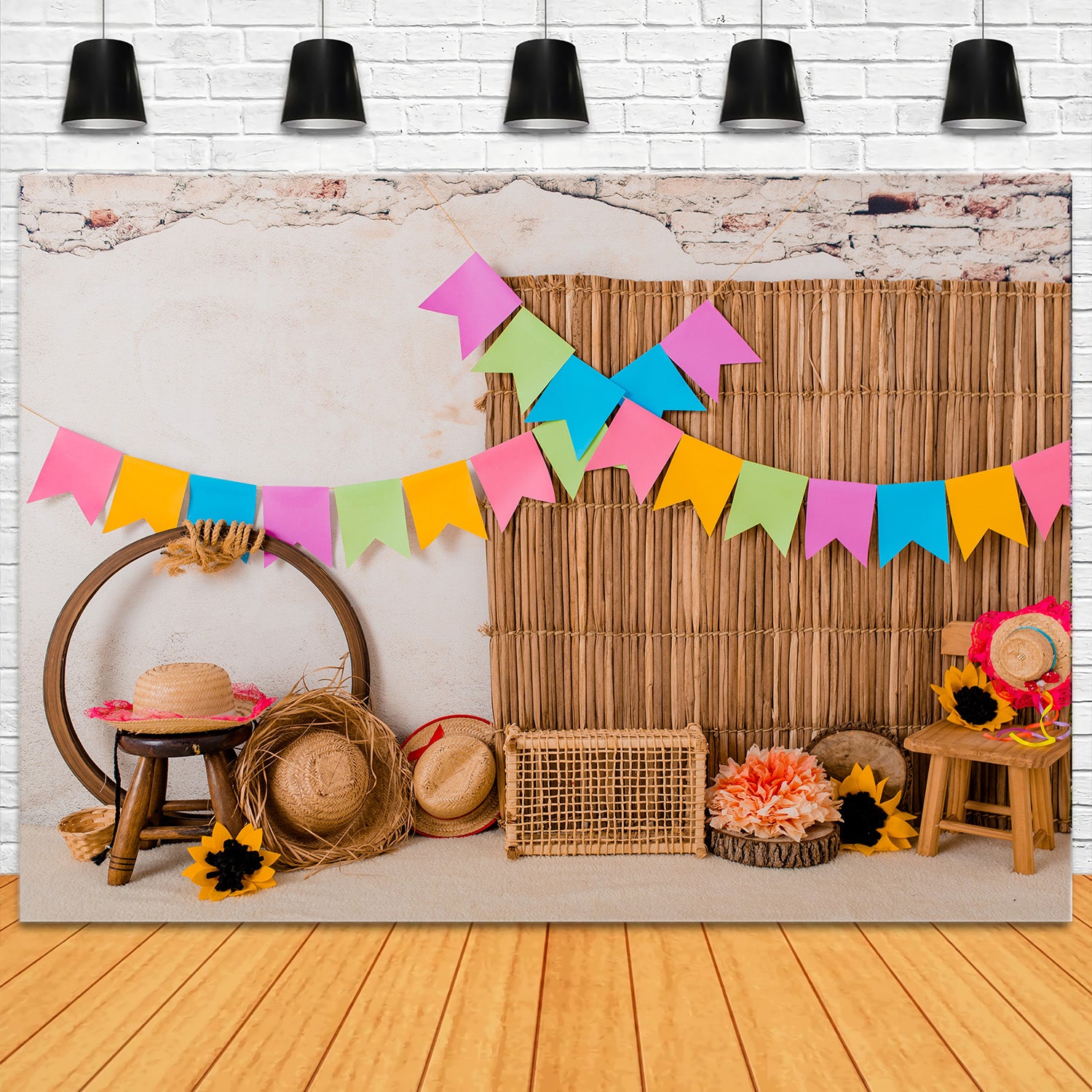 Farbige Flaggen Rattan Dekor Fotografie Hintergrund RR5-43