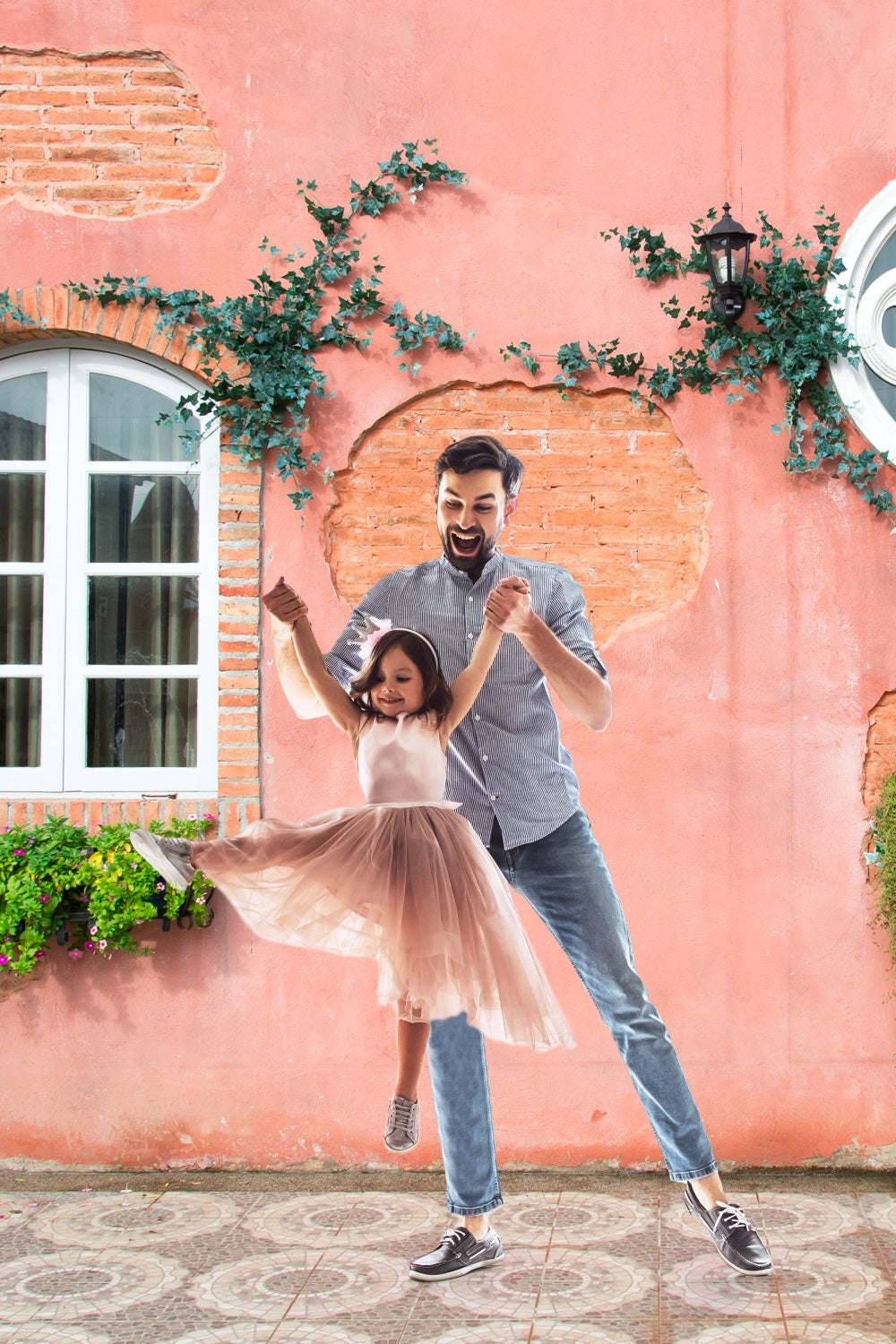 Rosa Backsteinmauer Weißes Fenster Straße Hintergrund RR5-8