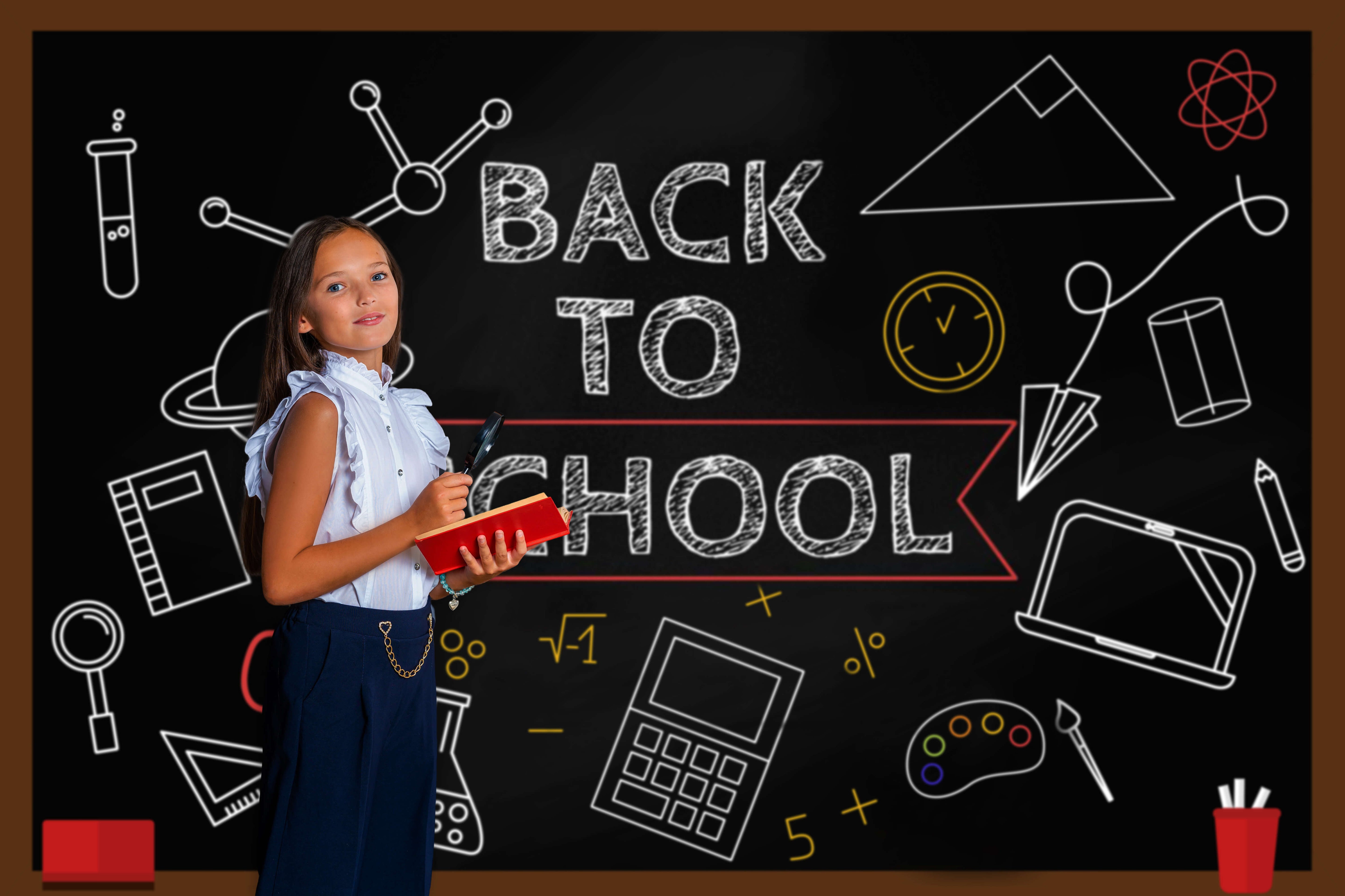 Back to School Tafelkreide-Zeichnung Fotografie Hintergrund RR6-31