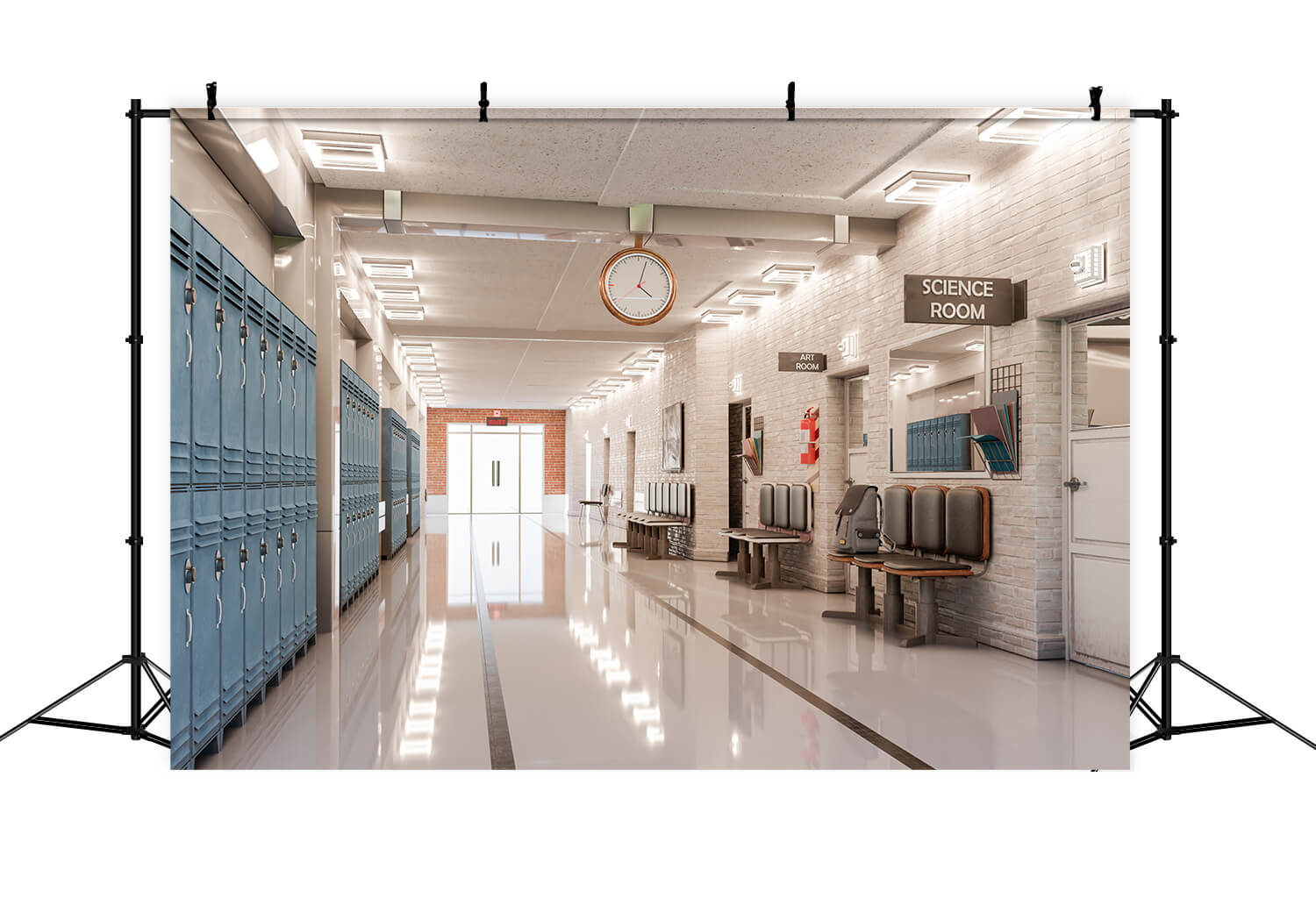High School Korridor Schließfach Klassenzimmer Fotografie Hintergrund RR6-32