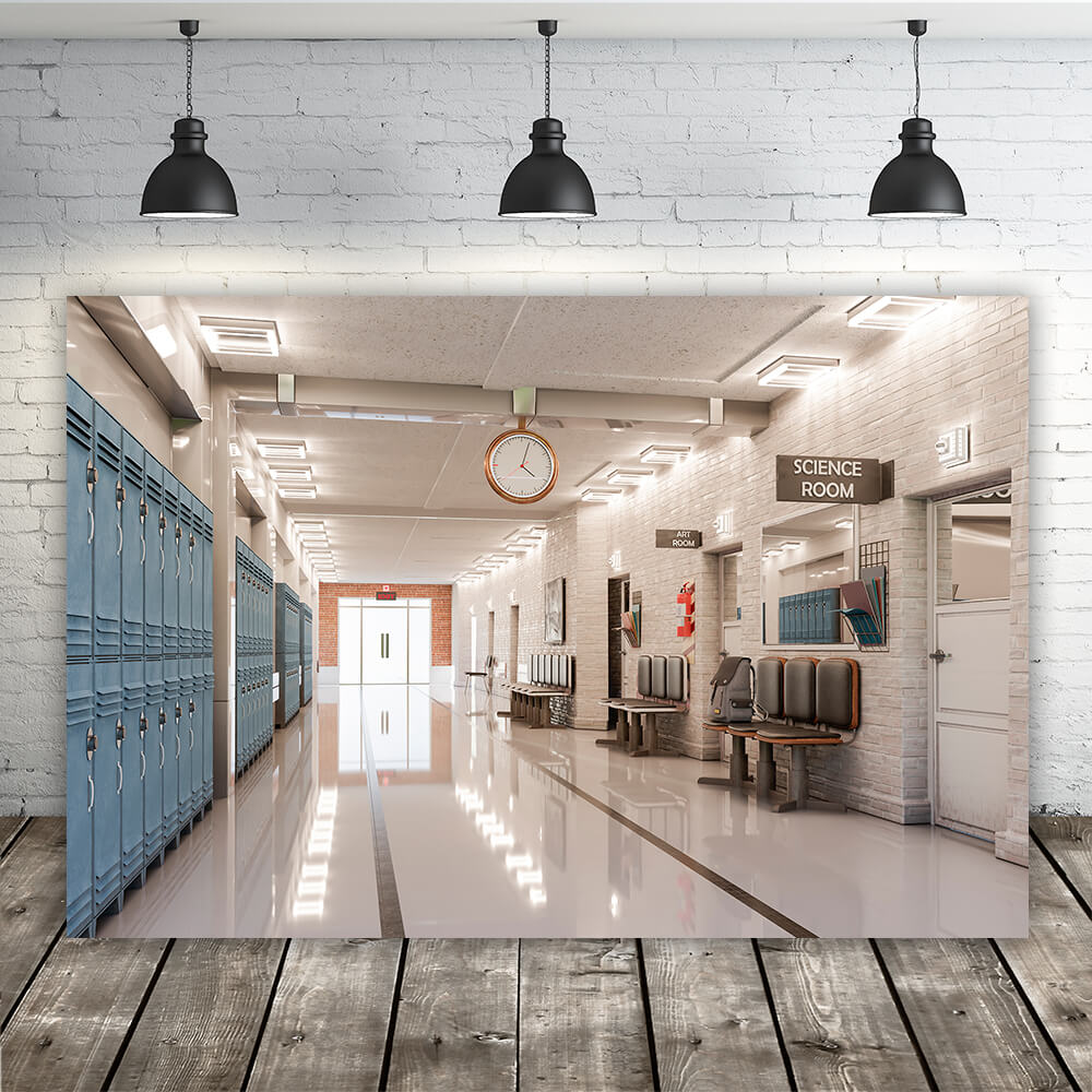 High School Korridor Schließfach Klassenzimmer Fotografie Hintergrund RR6-32