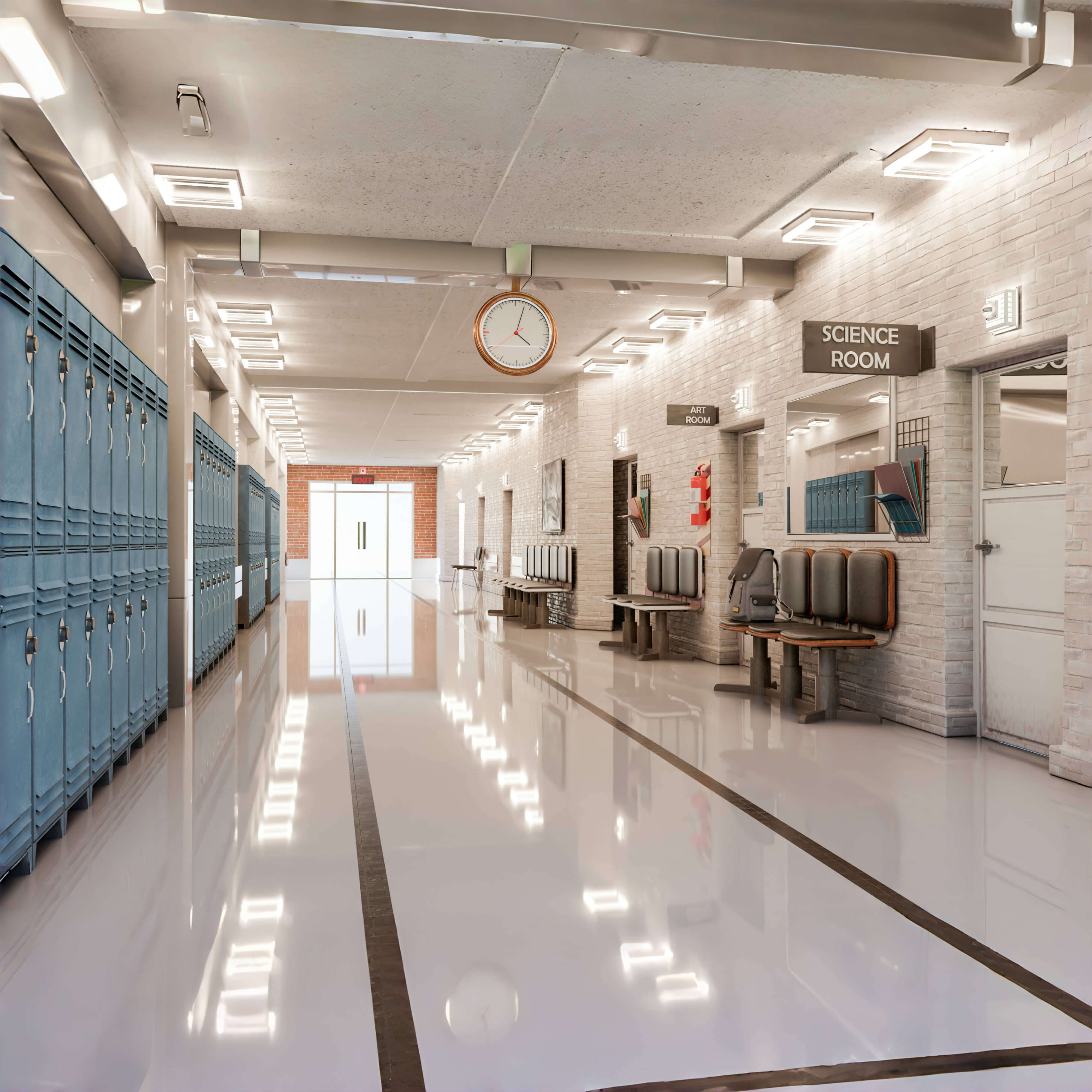 High School Korridor Schließfach Klassenzimmer Fotografie Hintergrund RR6-32