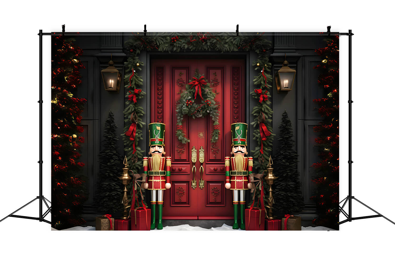 Nussknacker Schnee Weihnachtshaus Tür Backdrop RR6-57