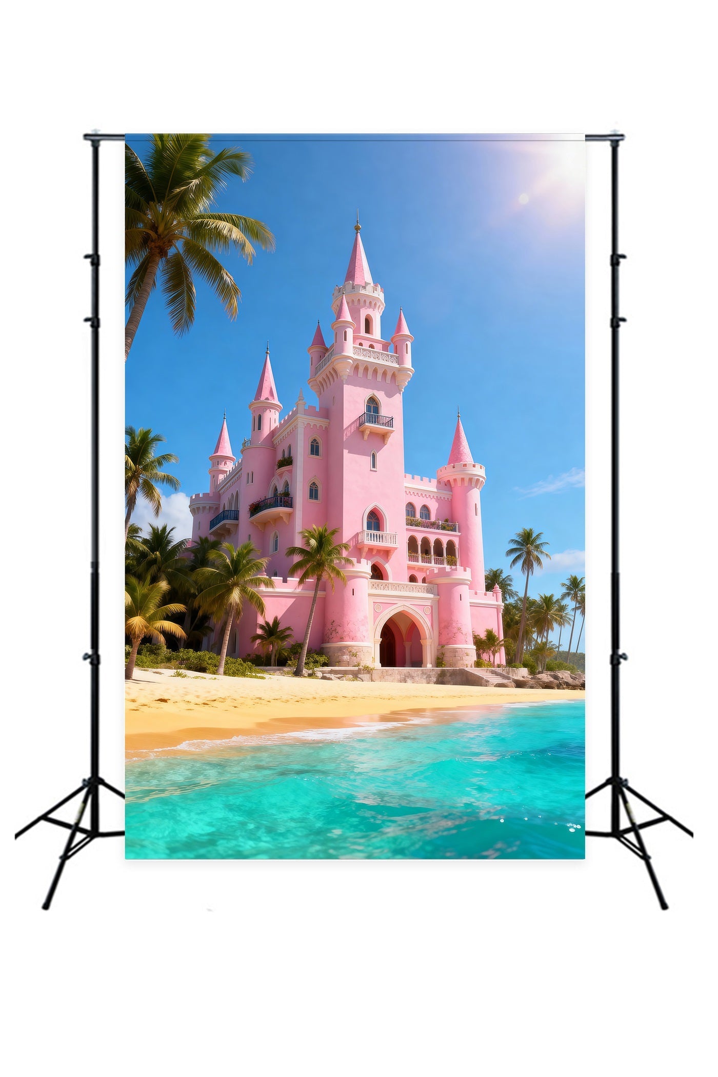 Strand-Hintergründe Rosa Schloss Palmen Sommer-Fotografie-Hintergrund RR61-11