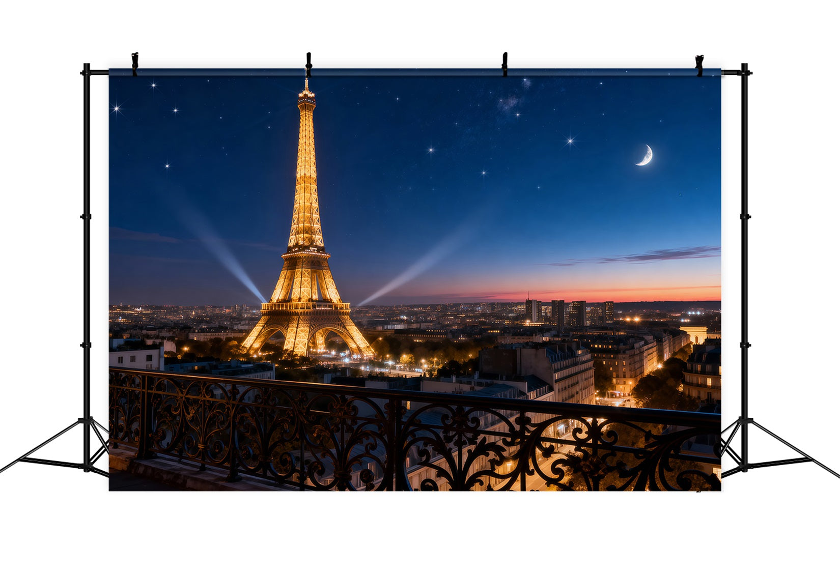 Midnight in Paris-Hintergrund Sternenhimmel Mondschein Eiffelturm-Fotohintergrund RR61-59
