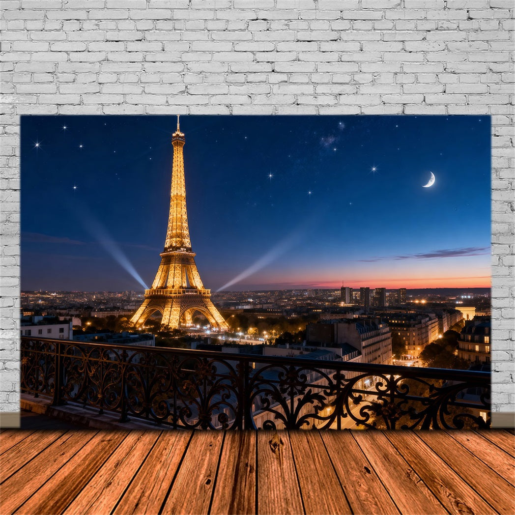 Midnight in Paris-Hintergrund Sternenhimmel Mondschein Eiffelturm-Fotohintergrund RR61-59
