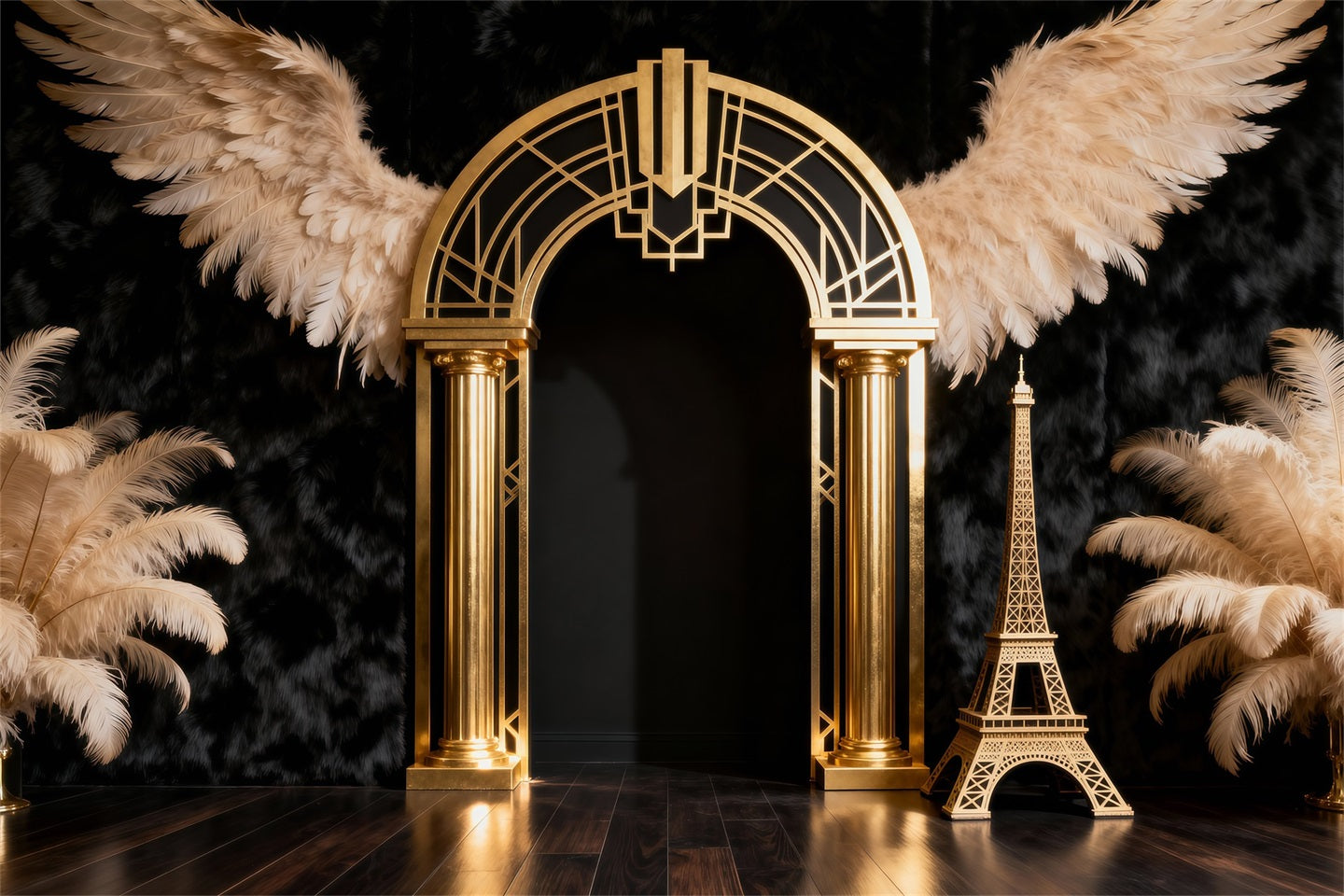 Paris-Hintergründe Goldener Federbogen Eiffelturm-Fotohintergrund RR61-60