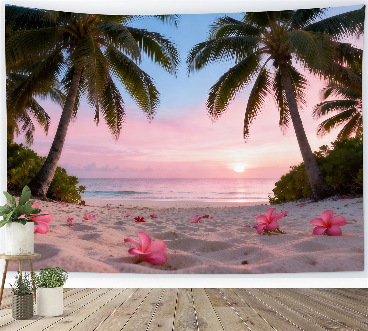 Strand-Hintergrund für Fotografie Sonnenuntergang Plumeria-Blüten Sommer-Fotohintergrund RR61-9