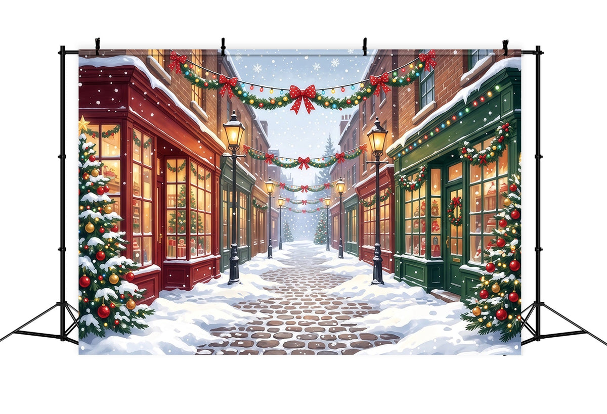 Weihnachtsdorf-Hintergrund Verschneite Dekorierte Einkaufsstraße RR610-103
