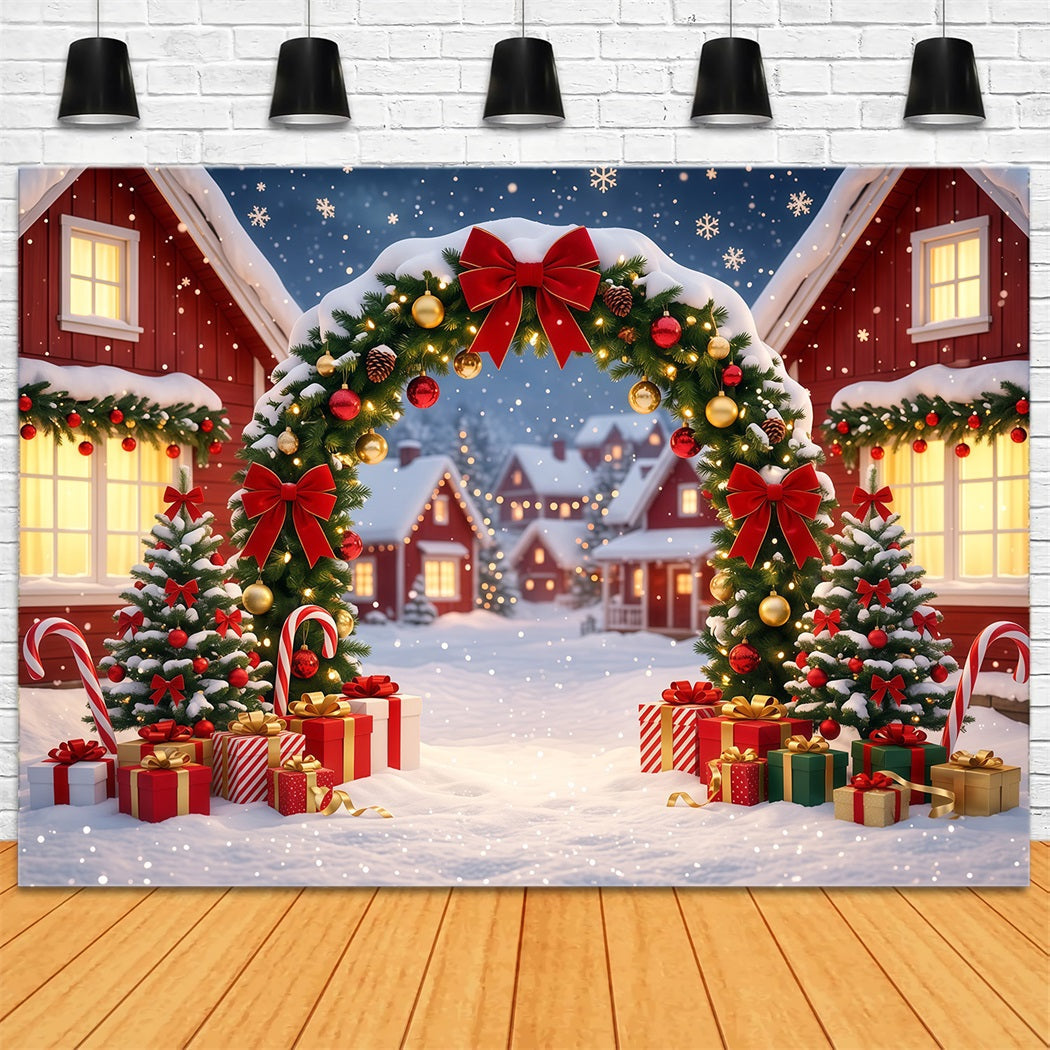 Weihnachtsdorf-Hintergrund Verschneiter Kranz Hausbogen RR610-112
