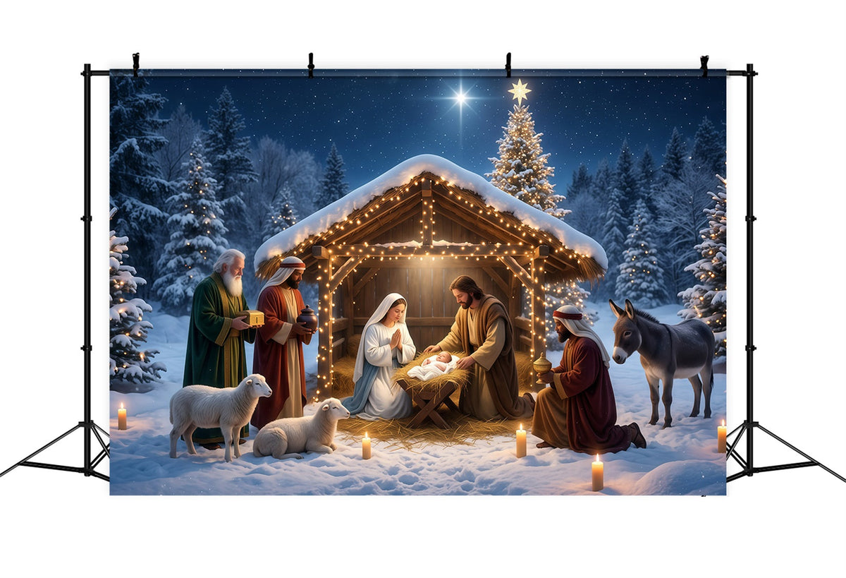 Weihnachtlicher Fotohintergrund Verschneiter Krippenstall Bethlehem RR610-12