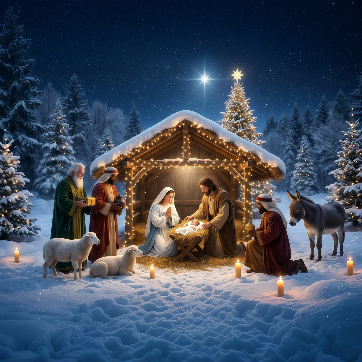 Weihnachtlicher Fotohintergrund Verschneiter Krippenstall Bethlehem RR610-12
