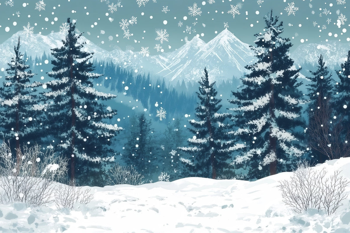 Weihnachtsbaum-Fotohintergrund Verschneiter Bergkiefernwald RR610-123