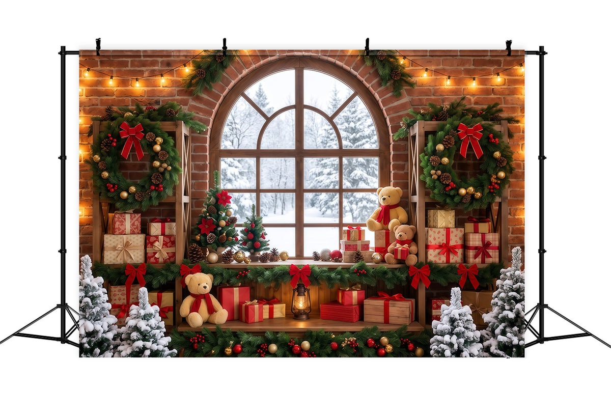 Weihnachtsfenster-Hintergrund Festliches Zimmer Kranzdekoration RR610-124