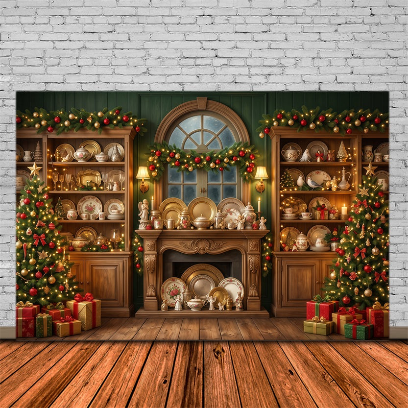 Santa-Hintergrund Festlicher Vintage-Porzellanschrank RR610-128