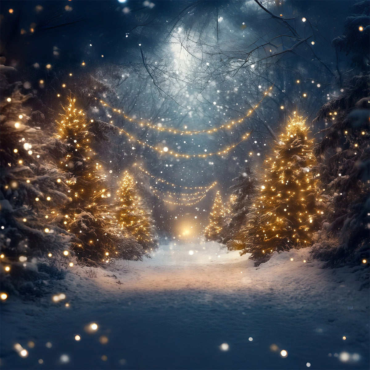 Weihnachtswald-Hintergrund Leuchtender Verschneiter Waldweg RR610-131