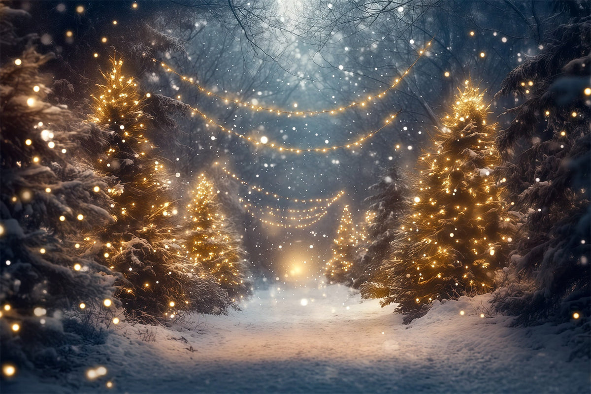 Weihnachtswald-Hintergrund Leuchtender Verschneiter Waldweg RR610-131