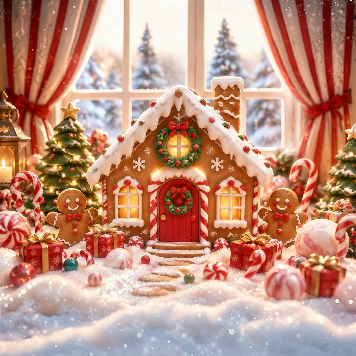Lebkuchenhaus Fotohintergrund Verschneites Süßigkeiten Wunderland RR610-142