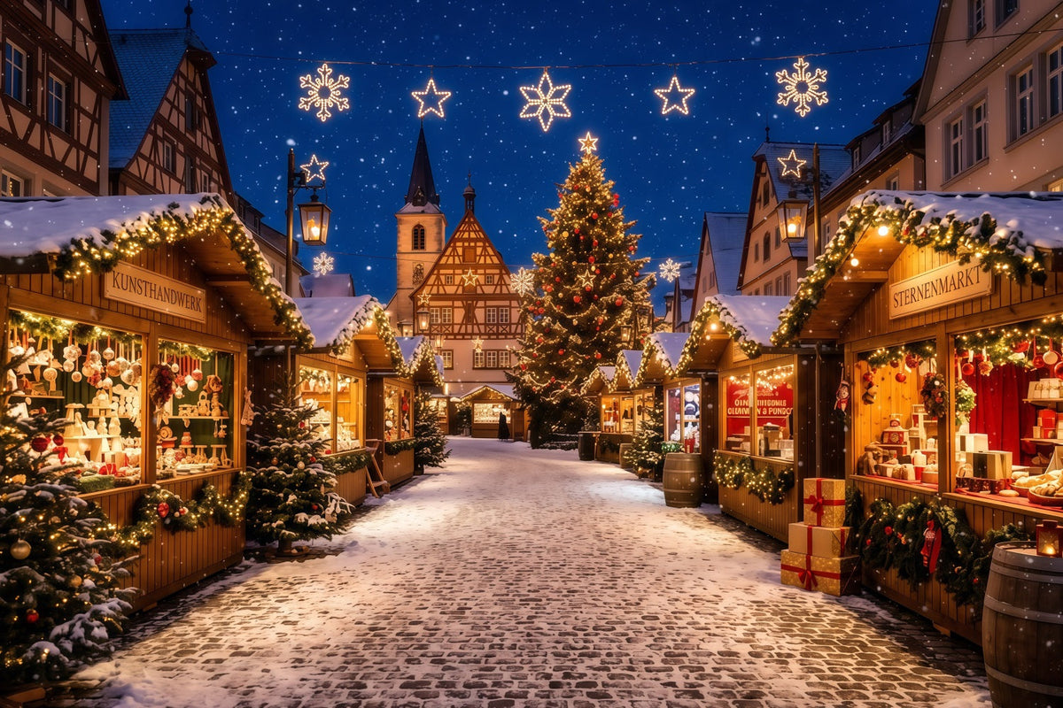Weihnachtsstadt Hintergrund Verschneiter Europäischer Marktplatz RR610-146