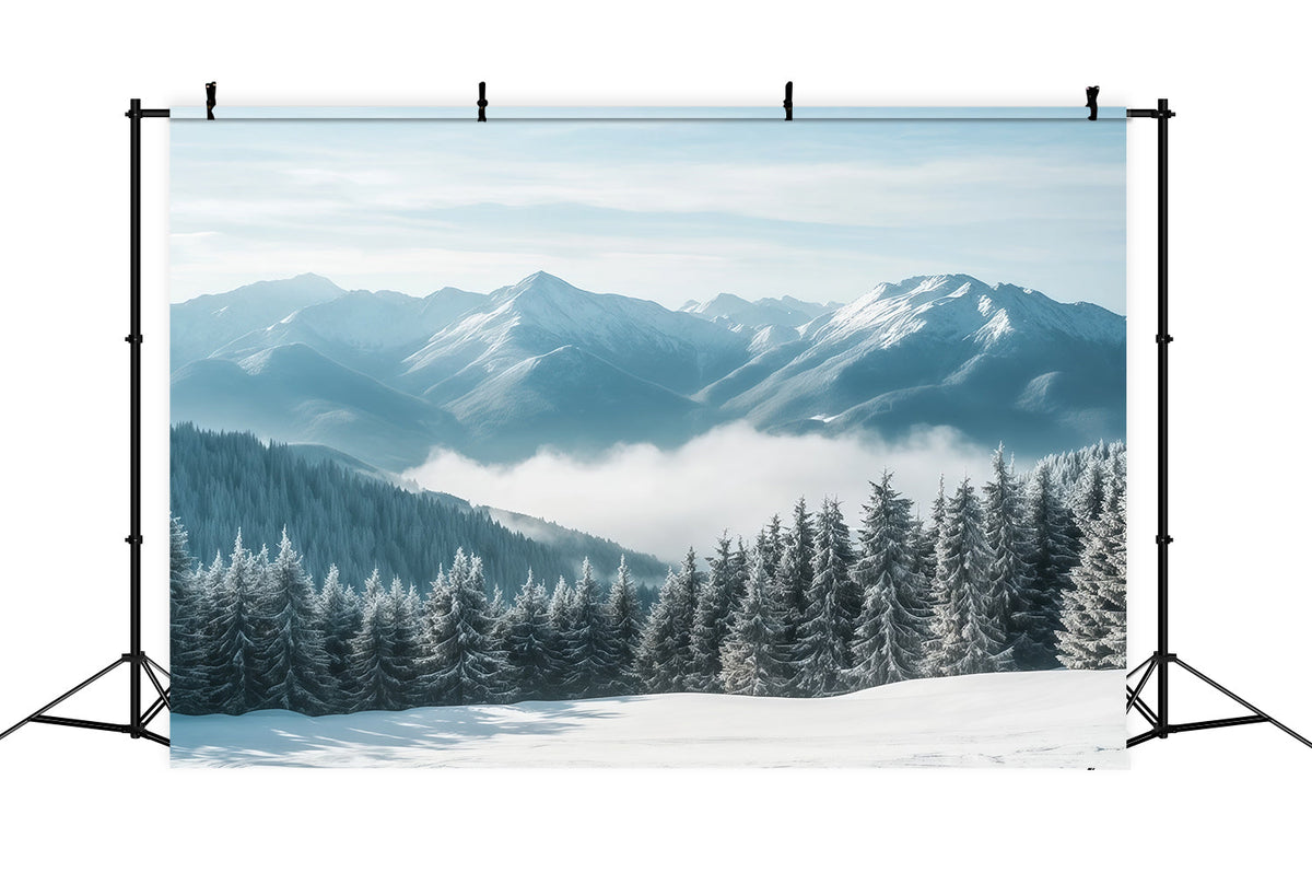 Winterwunderland Weihnachtshintergrund Verschneiter Bergnebel Wald RR610-159