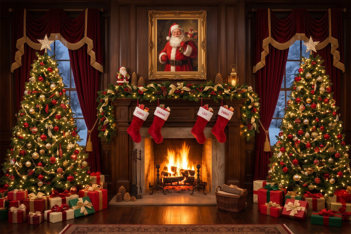 Santa Fotohintergrund Vintage Kamin Weihnachtssocken Dekoration RR610-170