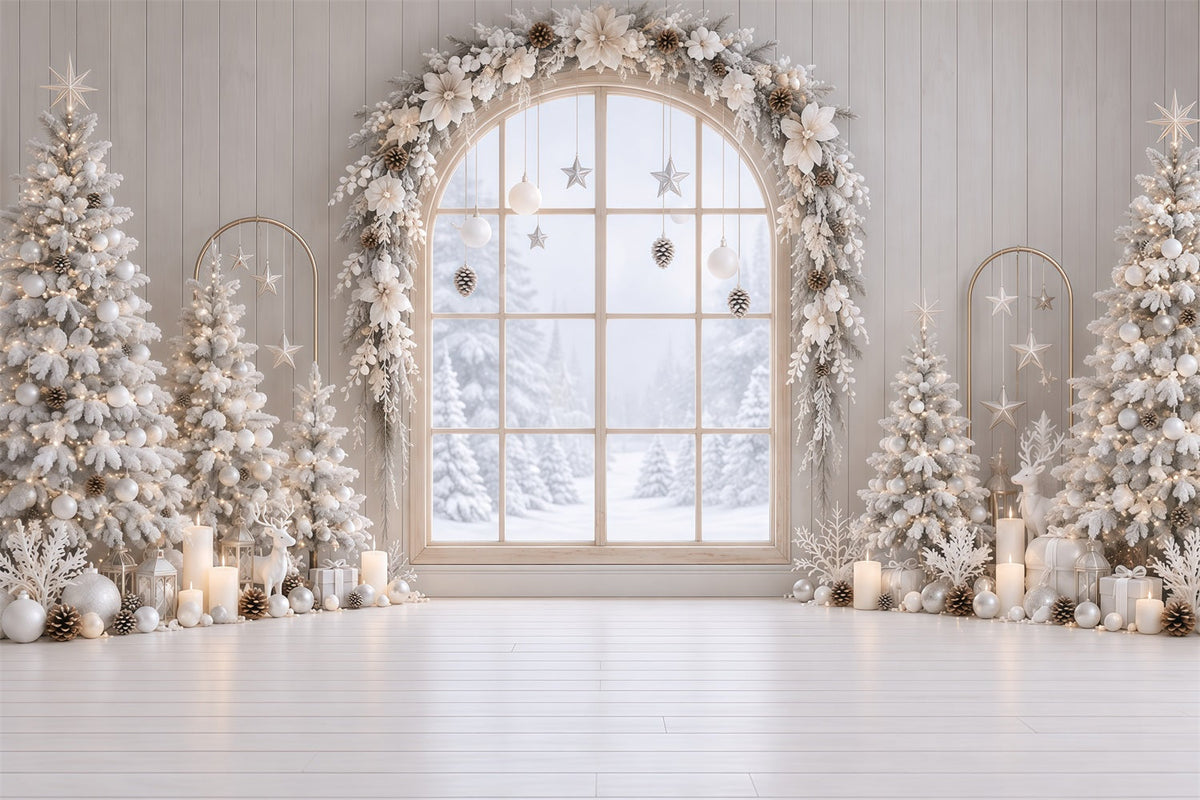Weihnachtsfenster Hintergrund Weißer Frostiger Blumenbogen RR610-171
