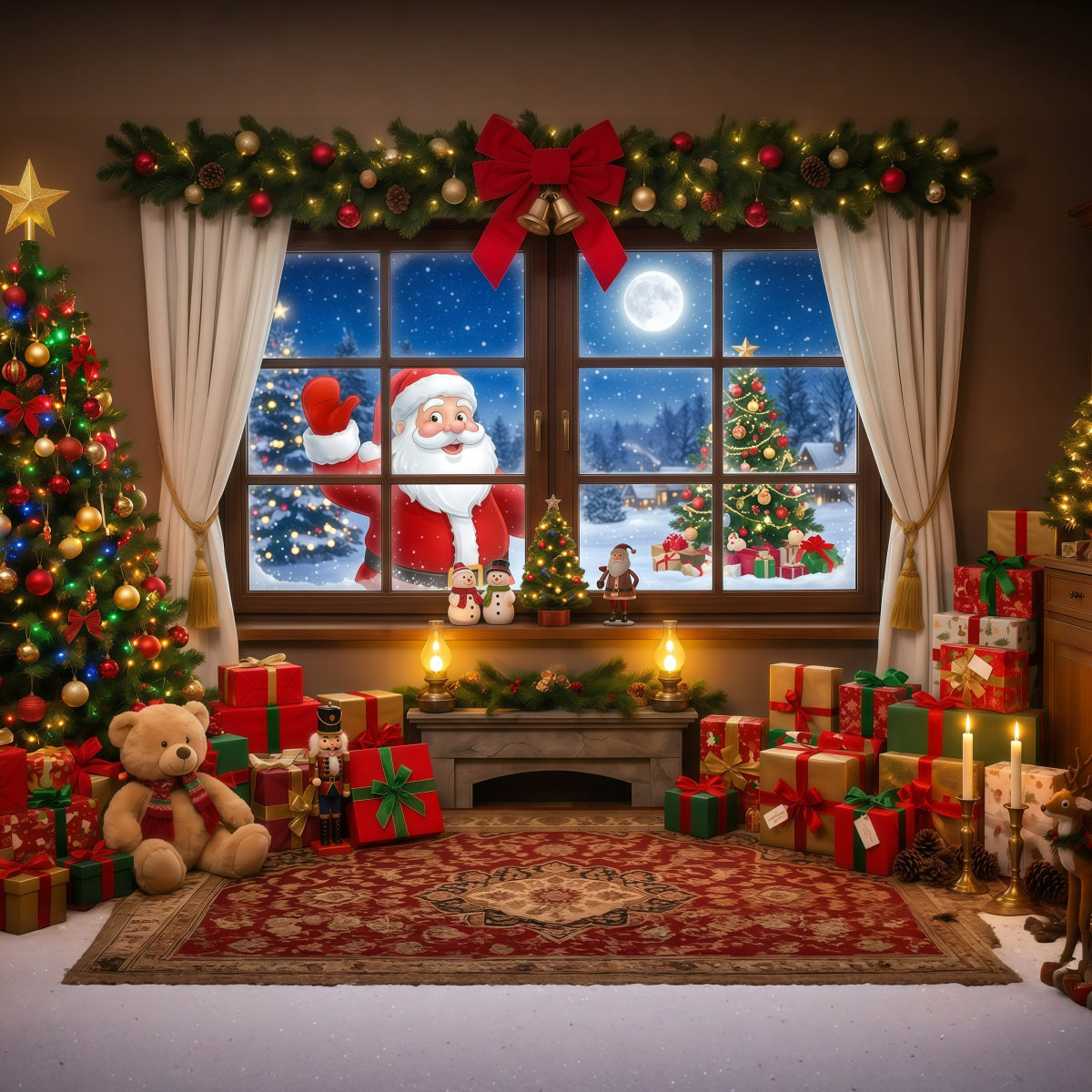 Santa Fotohintergrund Fenster Geschenkauslage Weihnachtsmusik RR610-19