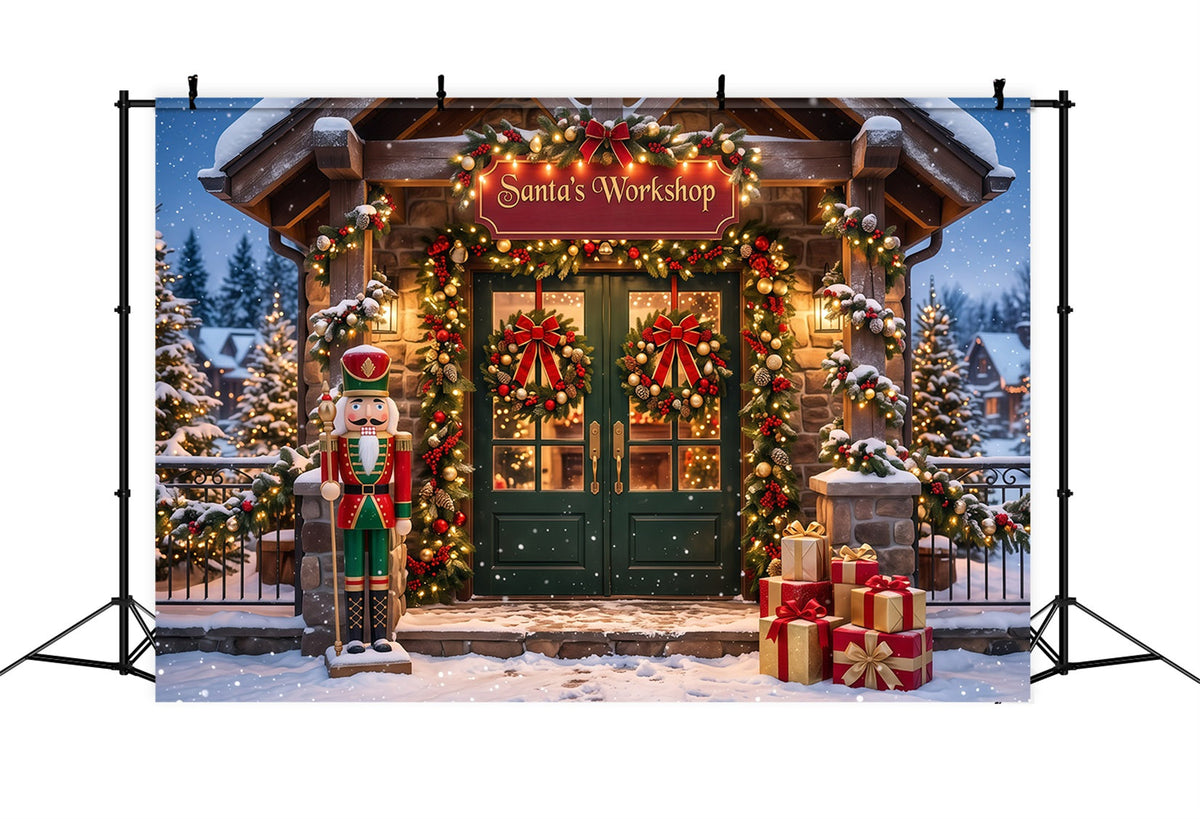 Santa Werkstatt Hintergrund Verschneite Werkstatt Nussknacker Eingang RR610-21