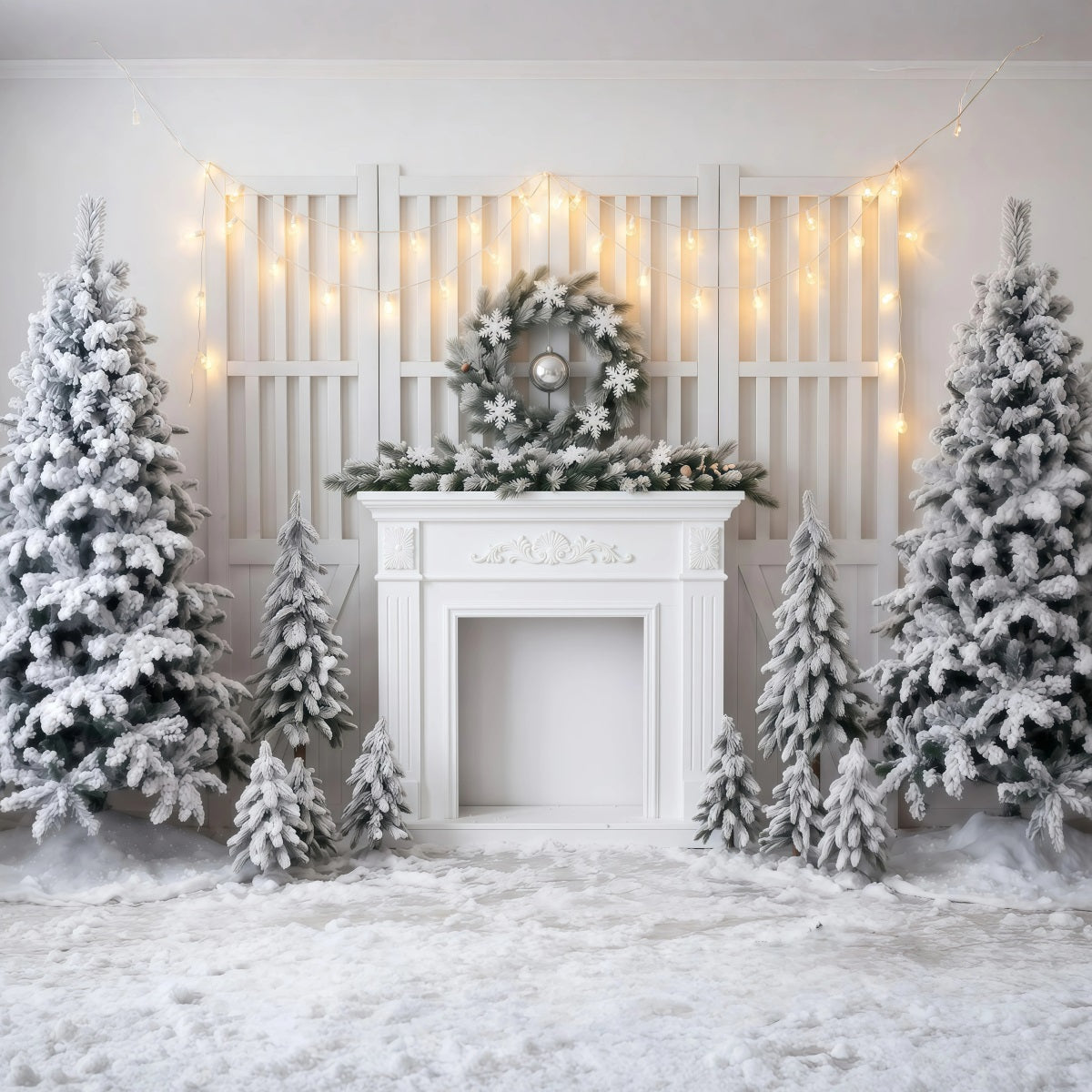 Weißer Weihnachtshintergrund Frostiger Kamin Dekoration RR610-32