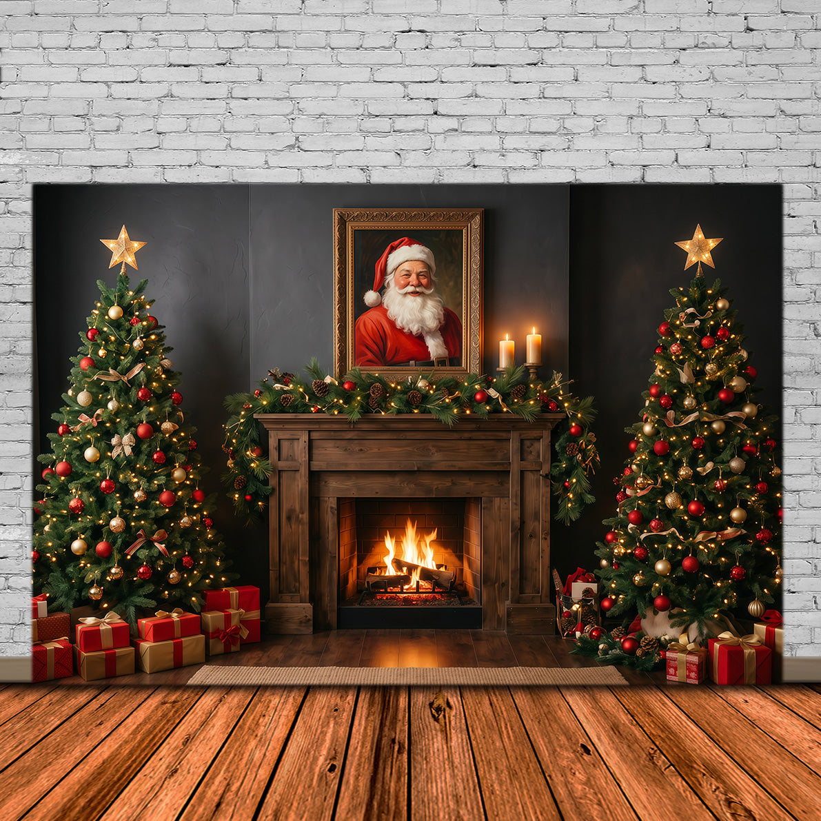 Santa Fotohintergrund Dunkler Kamin Dekoration RR610-34