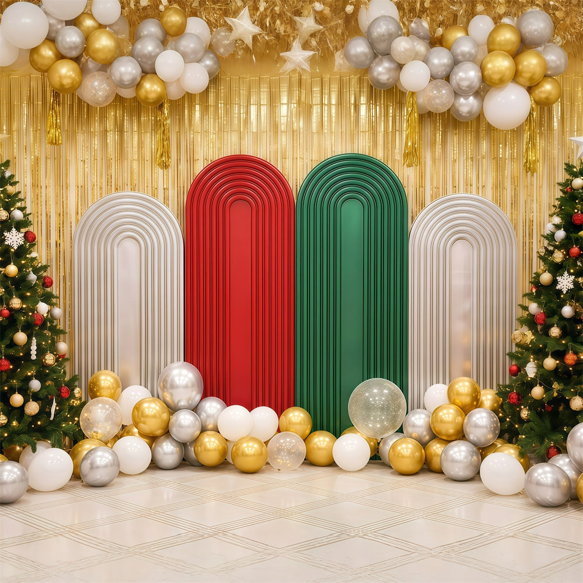 Weihnachtlicher Urlaubshintergrund Goldener Ballonbogen Dekoration RR610-41