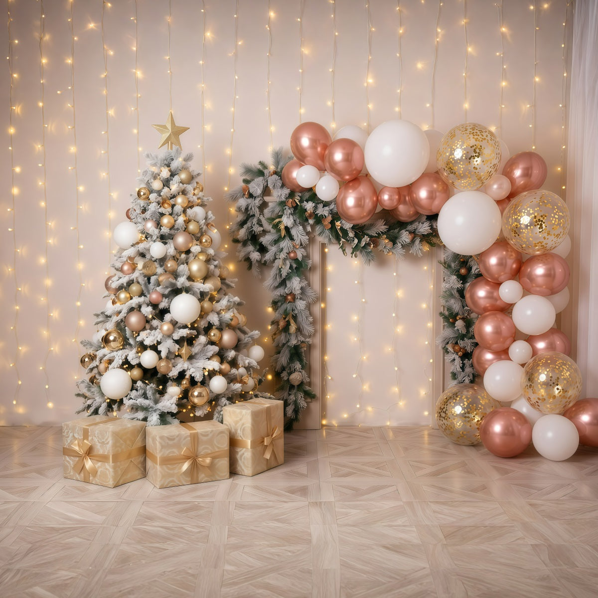 Weihnachtlicher Ballonhintergrund Roségoldene Ballondekoration Retro-Weihnachten RR610-44