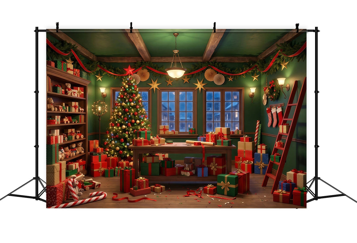 Santa-Hintergrund Festliche Grüne Geschenkewerkstatt RR610-52