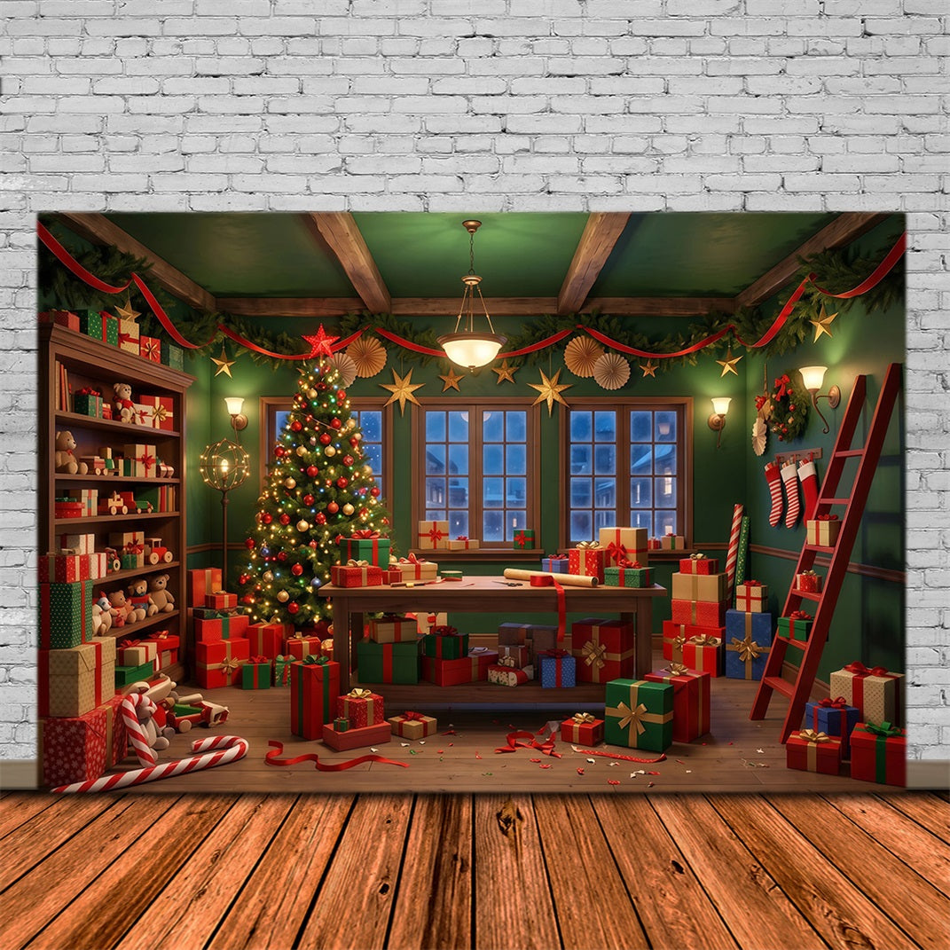 Santa-Hintergrund Festliche Grüne Geschenkewerkstatt RR610-52