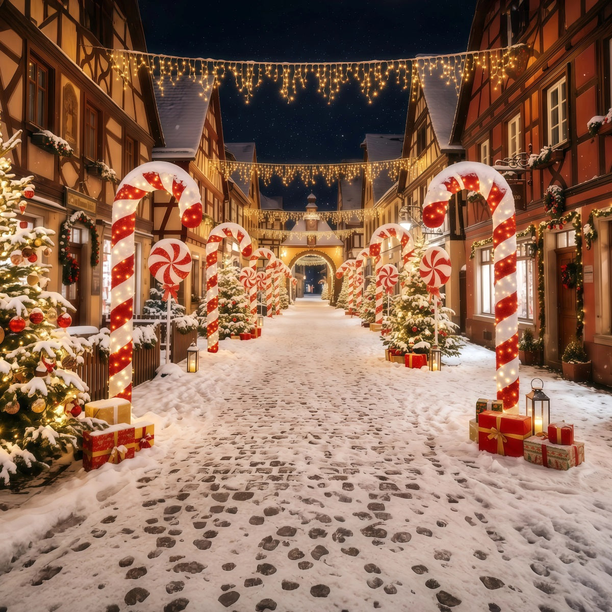 Weihnachtsdorf-Hintergrund Zuckerstangenstraße RR610-64